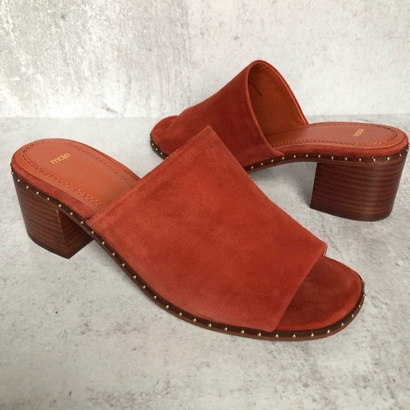Maje Wave Suede Leather Studded Mules Terracotta EU 39 - Picture 1 of 14
